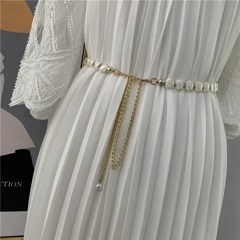 Módny pás Elastický spona Shell Belts pre ženy remienok Ženské príslušenstvo oblečenie Cintos Mujer Crystal Women Belt pás