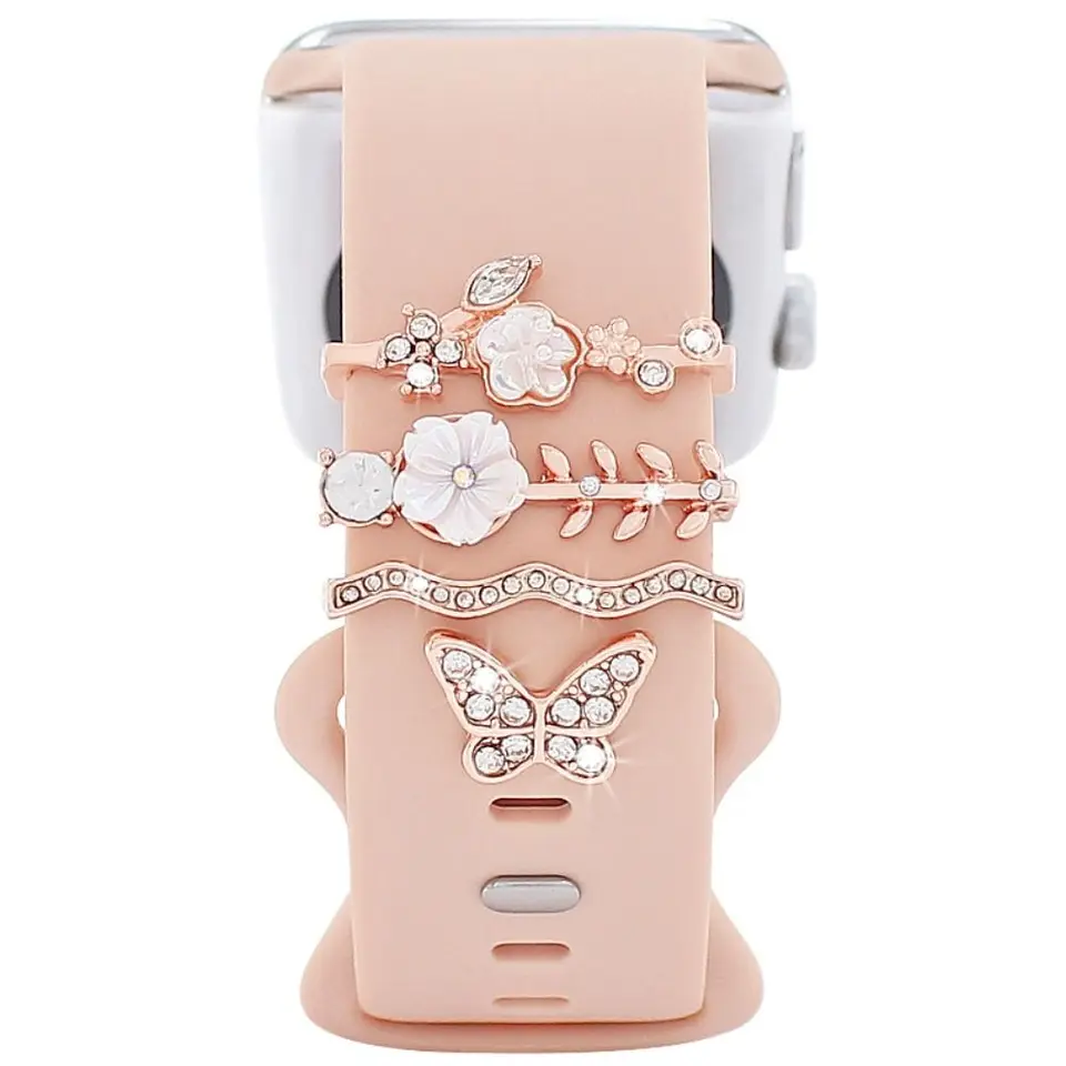 Módny remienok Dekoratívny prsteň pre Apple Watch Band Diamond Ornament Ozdob Výzdoba Kovové kúzla Silikónové remienok Príslušenstvo