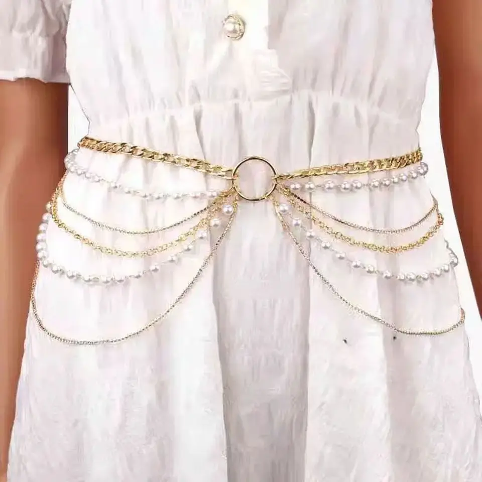 Módny reťazec s pásom vintage gotický perlový pás all-Match Korean Style Body Reain