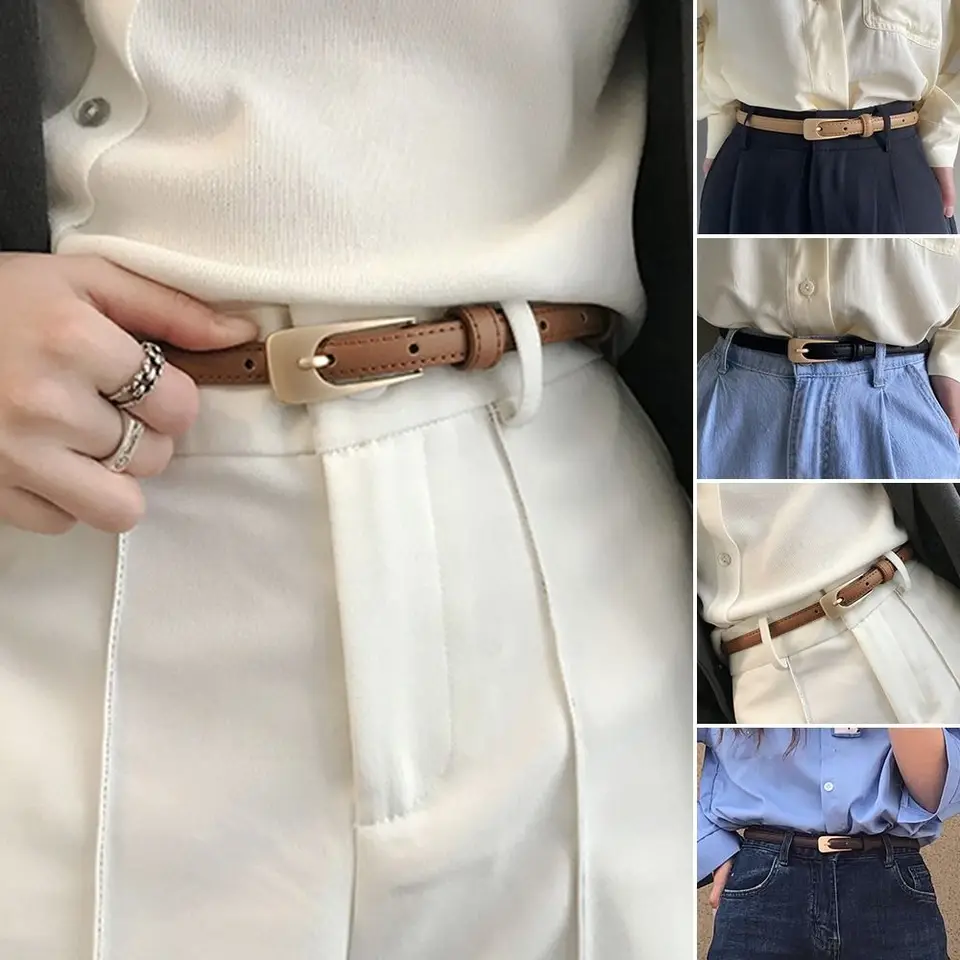 Módny vintage študentský pás jednoduchý všestranný dekoratívny tenký kožený pás pre ženy divoké kombinézy Ladies pás