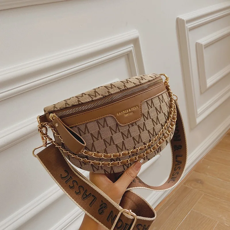Módny vzor Fanny Balíky pre ženy Štýlový list s tlačeným reťazovým pásom v taške Ženský pás so širokým popruhom Crossbody Bag -ll