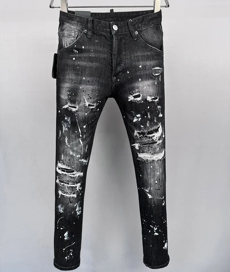 módy noví muži džínsy DSQ Denim Pants Hole Slim Peruzky Gomgons Black Hole Design CooGuy D2 Jeans pre manžela modrý 9918