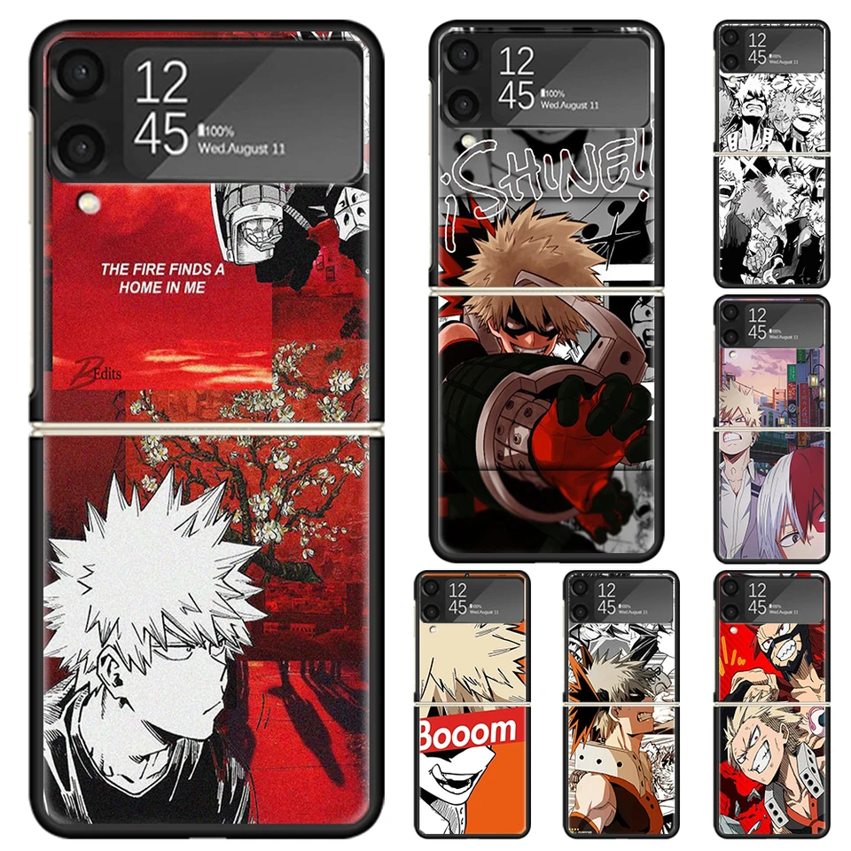 Môj hrdina mha bakugou katsuki tvrdý puzdro na telefón pre Samsung Galaxy Z Flip 6 5 4 3 Čierny kryt Zflip6 flip5 flip4 5g skladací tlač