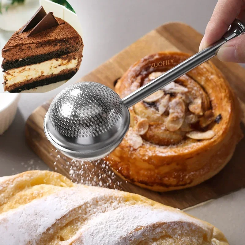 Múka prášok Shaker Filter Spoon Baker Prách prútik pre cukrové korenie 304