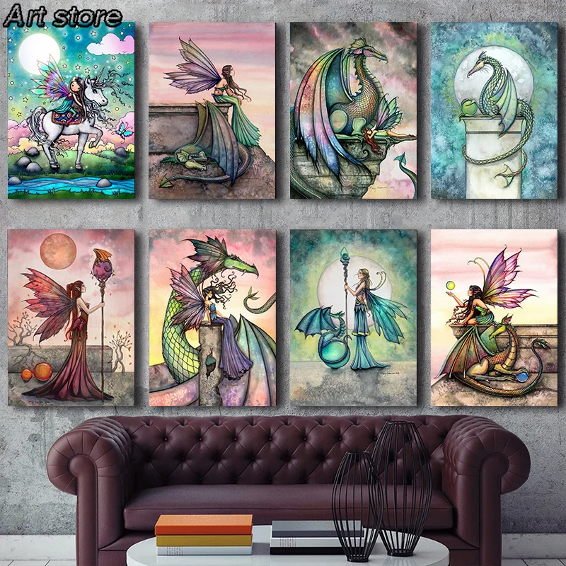 Mýtické stvorenia plagát Sweet Fairy Elf princezná drak jednorože