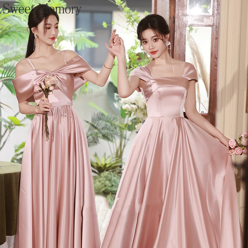 N111 Prispôsobené odmietnutie návratu Pink Bridaid Dresses Satén Formálne šaty Sladká pamäť Dievčatá Dievčatá princezná svadobná strana šaty