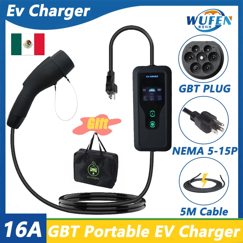 NA Mexico vyhradené prenosné nabíjačka EV GBT 3,5KW EVSE Nabíjacie puzdro nastaviteľné 8A10A13A16A 110V NEMA5-15P US