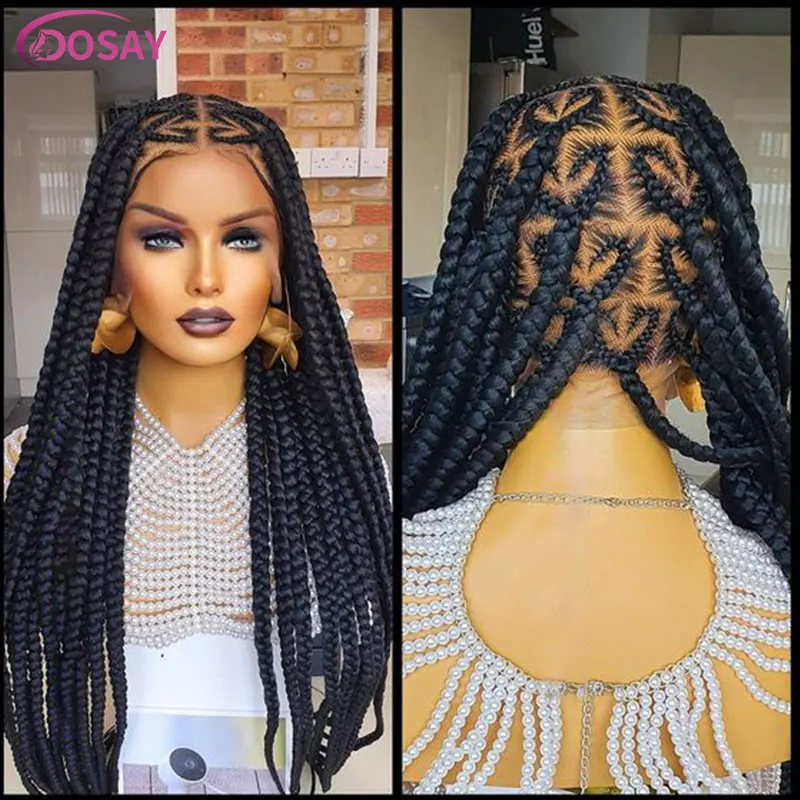 Na predaj srdca Box Braids Lace Parochňa 36 palcov Syntetická čipka spletená parochne Cornrow Braids Lace Front Parochne pre čierne ženy