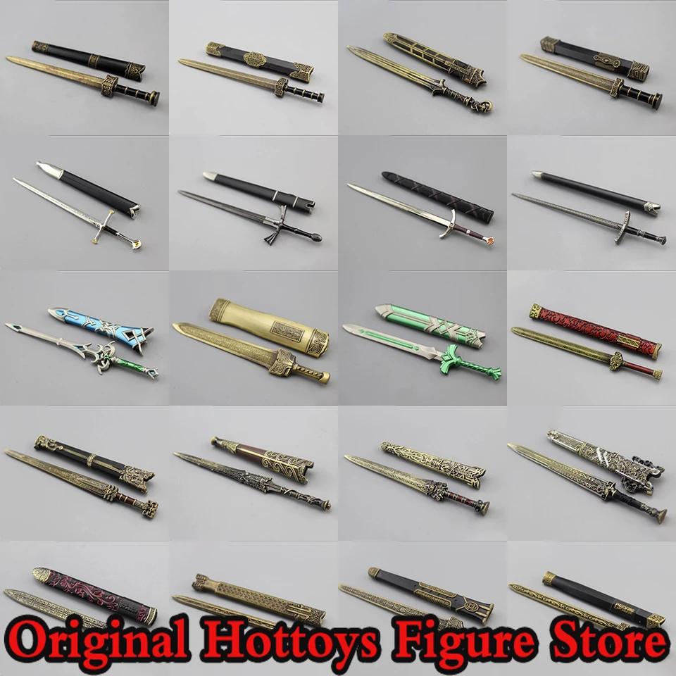 Na sklade 1/12 Scale Slice Scene Accessories Mini zliatinové zbrane Model starovekých mečov Fit 6-palcové akčné hračky pre bábiky