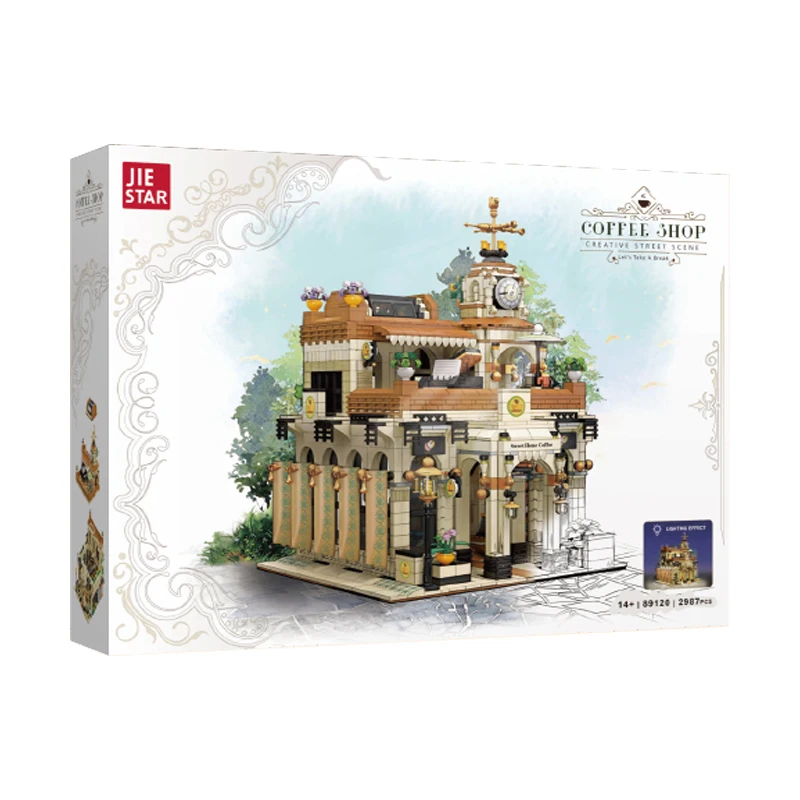 Na sklade 89120 MOC City Street View Cafe Staveb Building Blocks Model House tehly DIY Hračky pre chlapcov vianočné darčeky