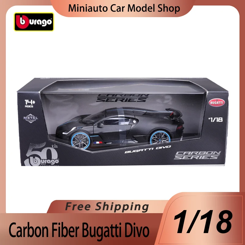 Na sklade Bburago 1:18 50. výročie výročia uhlíkových vlákien Bugatti Diecast Model Limited Edition Special Číslo Csutom Hračky darček