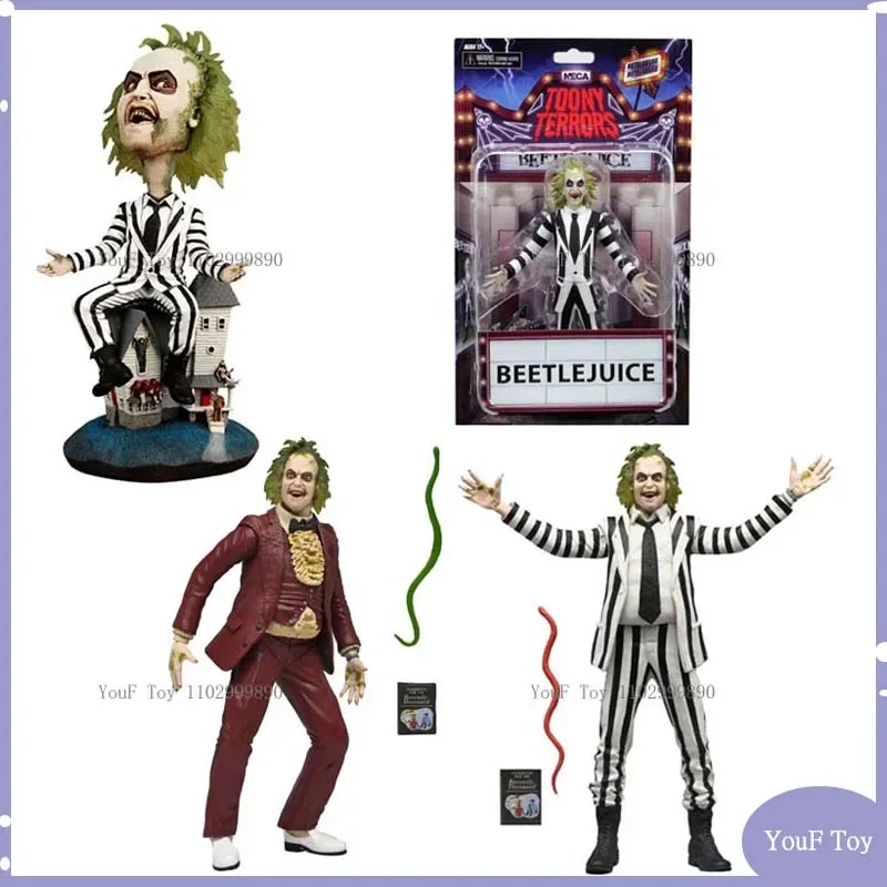 Na sklade neca Beetlejuice Red Tuxedo Striped Suit Anime Action Obrázok Model Model Zbierka bábiky Zbierka Hračka Birthday Darček Custom
