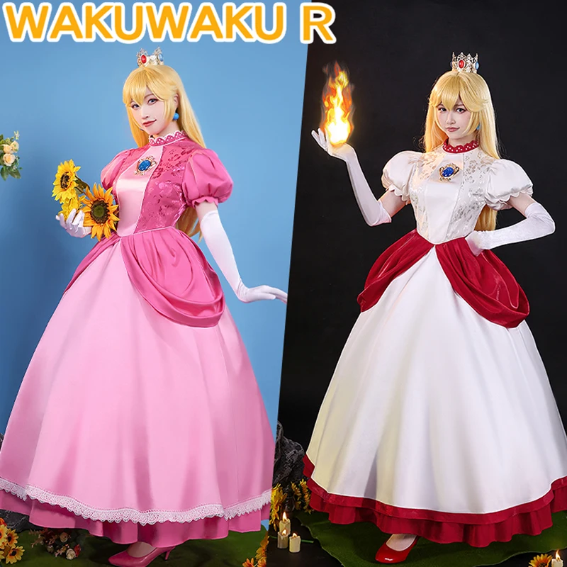 Na sklade Peachh Cosplay Game Cosplay 【S-3xl】 Wakuwaku-R Princezná princezná Cosplay roztomilé šaty Halloween cosplay dám ružové šaty plus veľkosť plus veľkosť