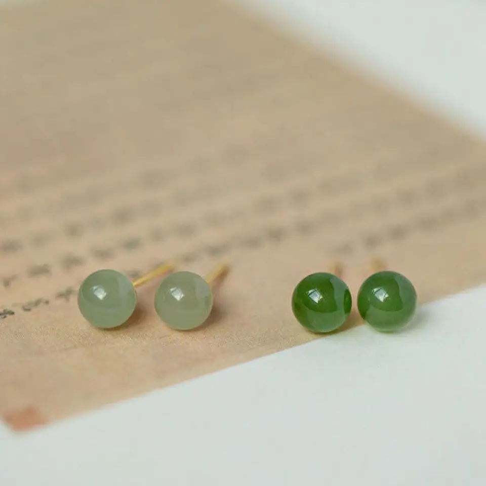 Na vysokej úrovni Hettian Jade Cuunrings vynikajúca geometria guľôčkové náušnice Zelené okrúhle mini náušnice