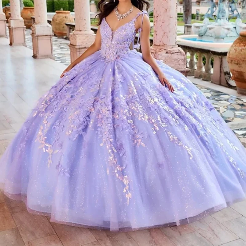 NA251 Prispôsobené levanduľové ples Špeciálne príležitosti šaty Ženy Kvetinové luk nafúknuté narodeninové šaty 15 16 rokov dievča Quinceanera