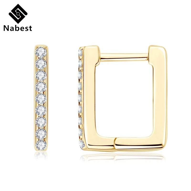 NABEST hypoalergénny geometrický 925 Strieborné štvorcové náušnice pre ženy VVS D farba Moissanit Gold -Plated Huggies náušnice