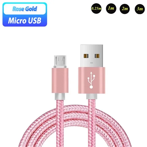 Nabíjanie micro USB Nylon USB pre Samsung Galaxy A3/A5/A7 2016 J7 Pro/E5/Max/NXT J2 2018 Tabuľka 1/2/3 metrov dlhá nabíjačka údajov