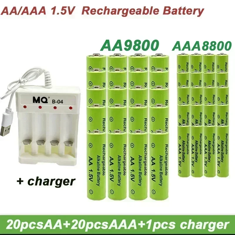 Nabíjateľná batéria AAABattery 1,5V AA9800+AAA8800MAH+USBAA Nabíjačka Alkalickej batérie pre diaľkové ovládanie počítačov Shaver