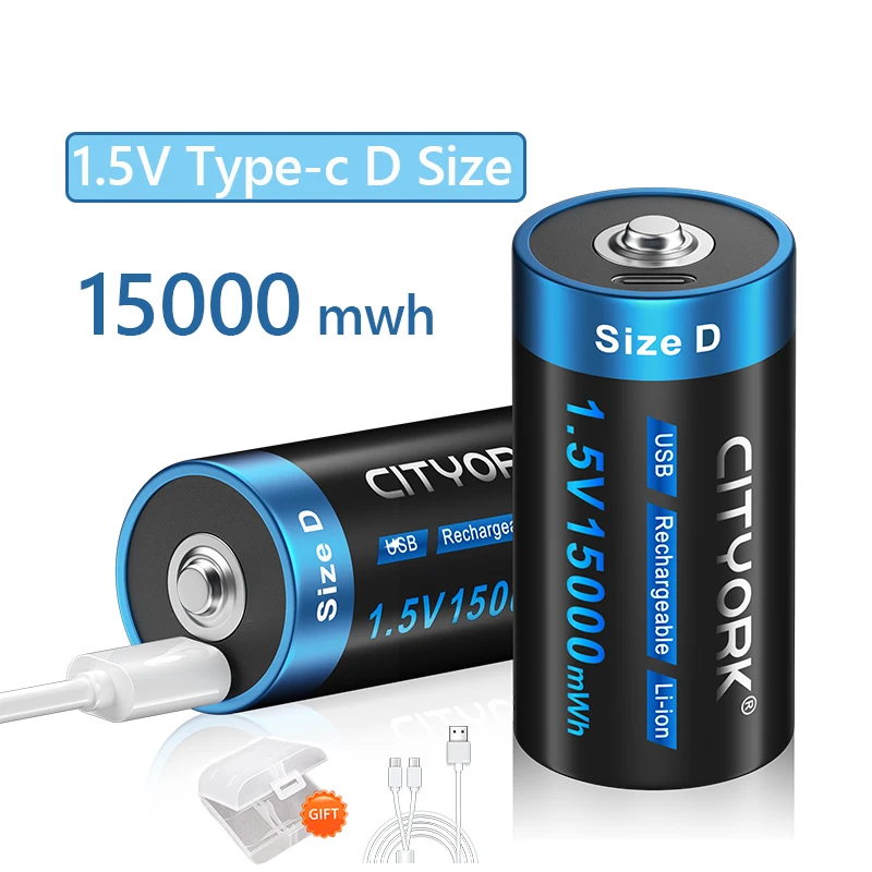 Nabíjateľná batéria Cityork D Nabíjateľná batéria 1,5 V 15 000 mwh nabíjanie li-iónových batérií pre plyn, baterku, ohrievač vody, ohrievač vody, ohrievač vody