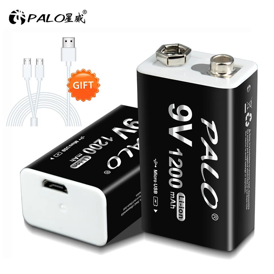 Nabíjateľná batéria Palo 9V Nabíjateľná 1200 mAh micro USB 9 Volt li-ion 6f22 lítiová batéria pre mikrofónovú hračku RC vrtuľníka