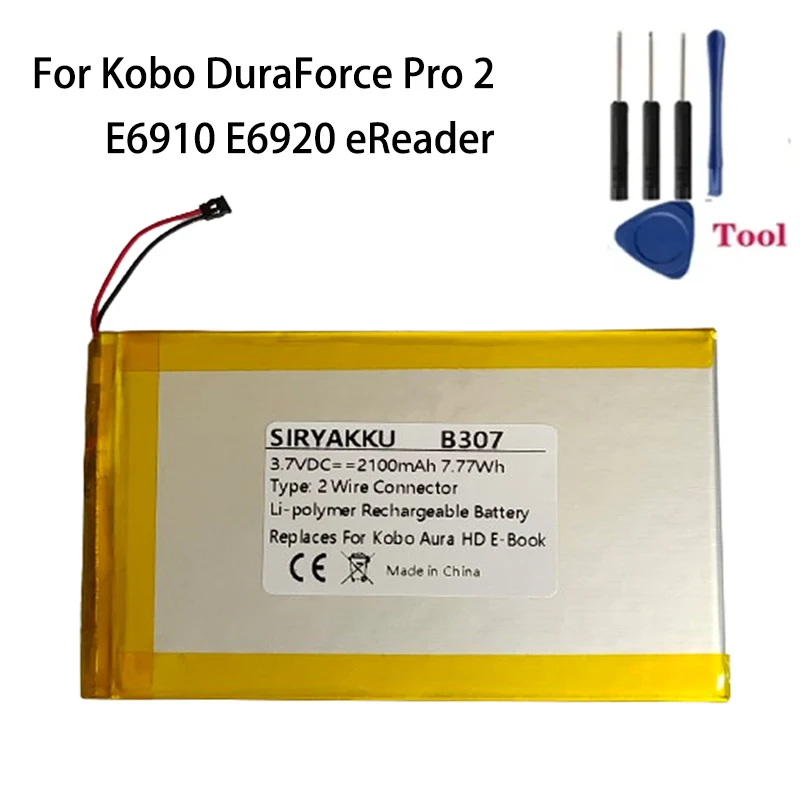 Nabíjateľná batéria pre Kobo Duraforce Pro 2 E6910 E6920 Ereader 3,7V 2100MAH lítium-polymérových batérií 2Wire zástrčka