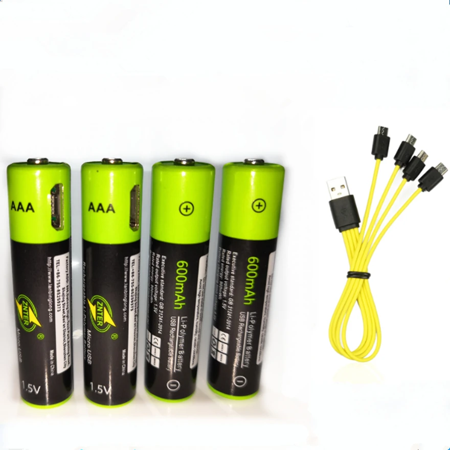 Nabíjateľná batéria Znter AAA 1,5 V AAA 600 mAh USB Littium Poltium Polymér nabíjateľná batéria s káblom micro USB