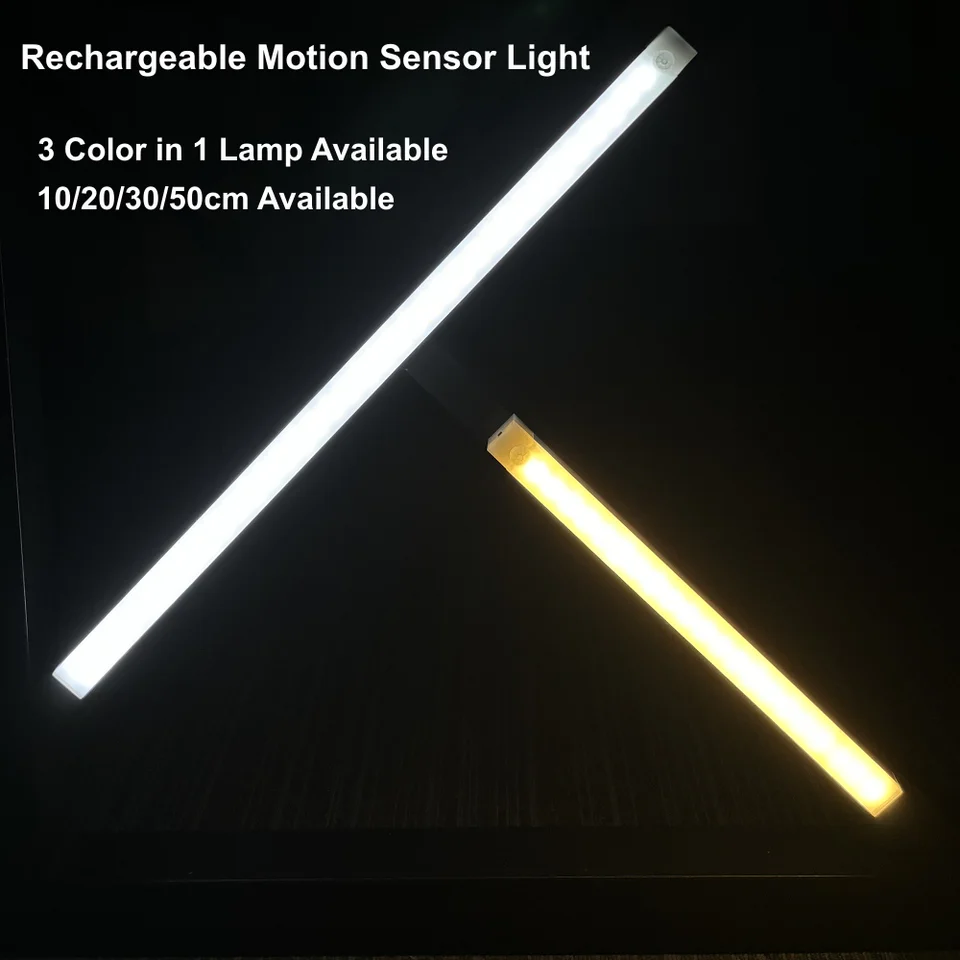 Nabíjateľná LED trubica bezdrôtovo bezdrôtový pohybový senzor svetlá Indukcia dlhá pásová lampa pre skrinku šatníka nočné nočné svetlo