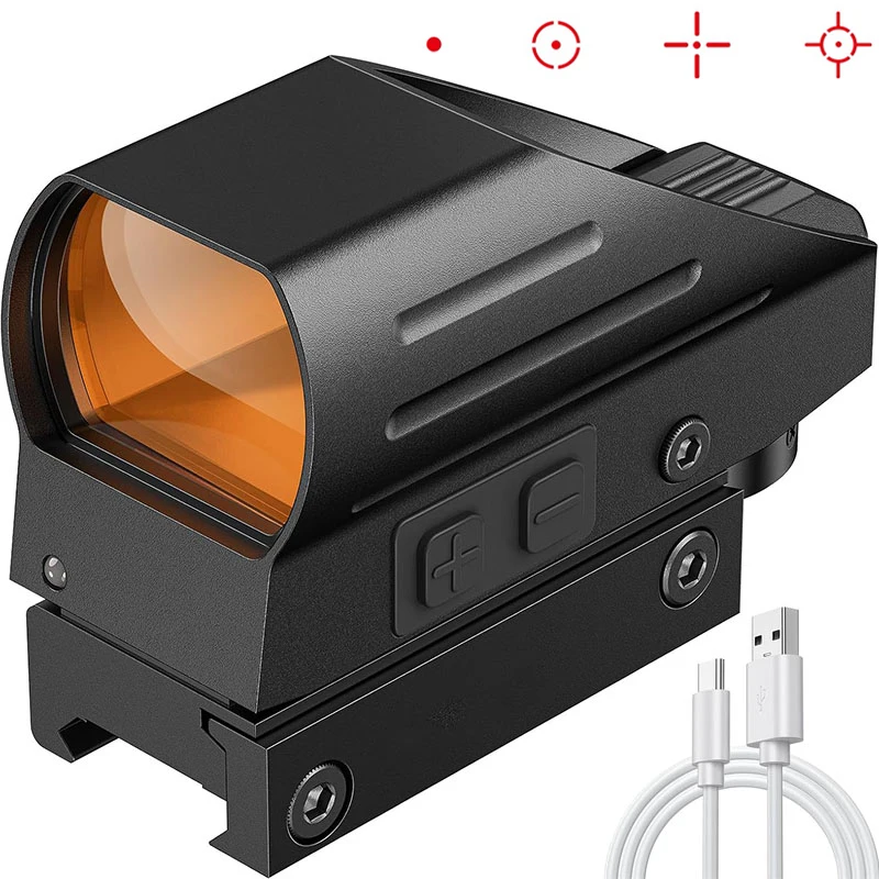 Nabíjateľná mini červená bodka Optický zrak poľovnícky pušky 1x28x40mm 4 reflexy reflexová zrak pištole Pišlová puška pre 20 mm koľaj