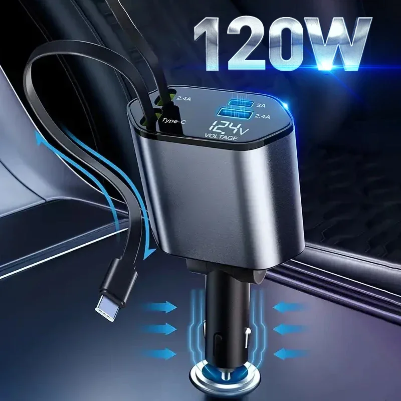 Nabíjateľná nabíjačka automobilu 4 v 1 Rýchle nabíjanie 100W USB Typ C Panolón pre iPhone 15 14 Xiaomi Samsung IPad LAPTOP TABLET