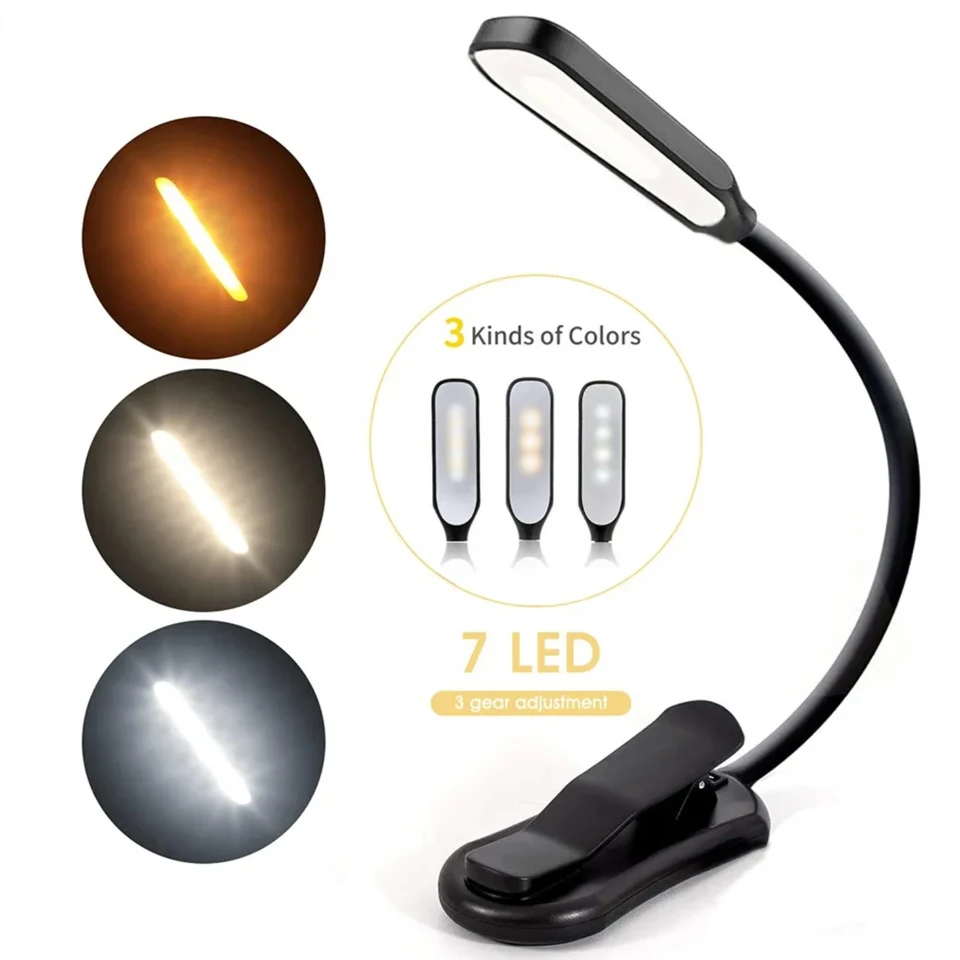 Nabíjateľná stolová lampa - Mini 7 LED čítanie svetla s 3 úrovňou teplou a chladnou bielu pre knihy miestnosti