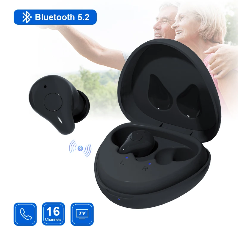 Nabíjateľné načúvacie prístroje na načúvacie pomôcky na načúvacie prístroje Bluetooth pre načúvacie prístroje pre hluchota zvuku Vysoko kvalitné neviditeľné módne slúchadlá