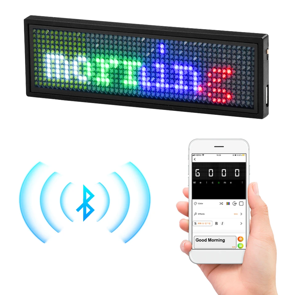 Nabíjateľné odznaky Bluetooth Digital LED insignia DIY Programovateľné posúvacie vedúce dosky