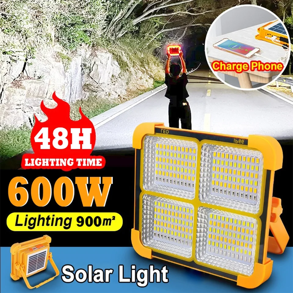 Nabíjateľné solárne svetlomet Outdoor prenosné 400 W LED reflektor Vodotesné núdzové povodňové lampy kempingové kempingové lampičky Searchlight