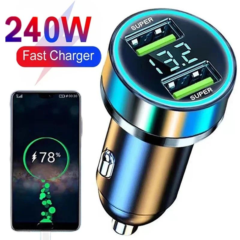 Nabíjačka automobilu 240 W Dual USB porty Super rýchle nabíjacie adaptér pre iPhone 15 Samsung Xiaomi Telefón rýchle nabíjačky