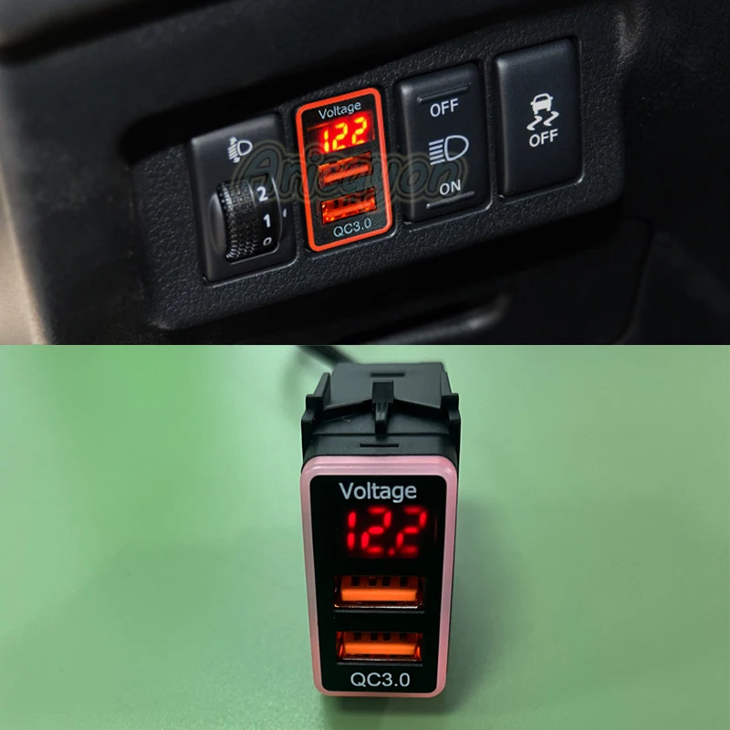 Nabíjačka automobilu Dual QC3.0 USB Rozhrania zásuvky s napätím displejom pre Nissan X-Trail Y61 Y62 Sylphy Qashqai Teana Sunny Tiida