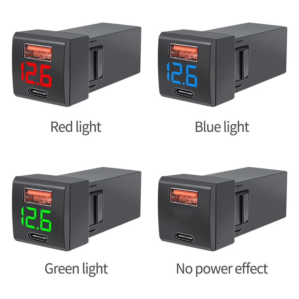 Nabíjačka automobilu QC PD 3.0 Smart Fast Fast Charger Electronic Device nabíjačka voltmeter pre toyota