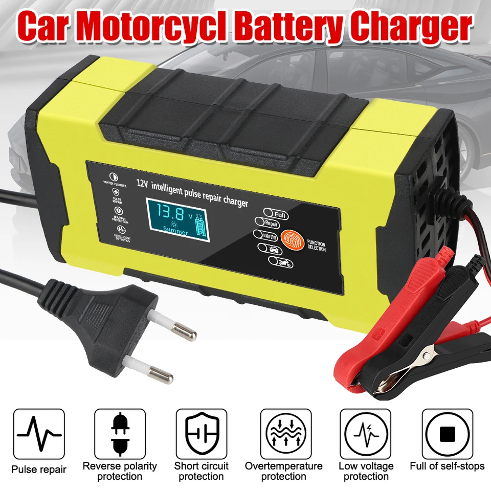 Nabíjačka batérie automobilu 12V 10A Intelligent rýchleho nabíjania Automatické inteligentné rýchle digitálne LCD displej automatického pulzu Oprava