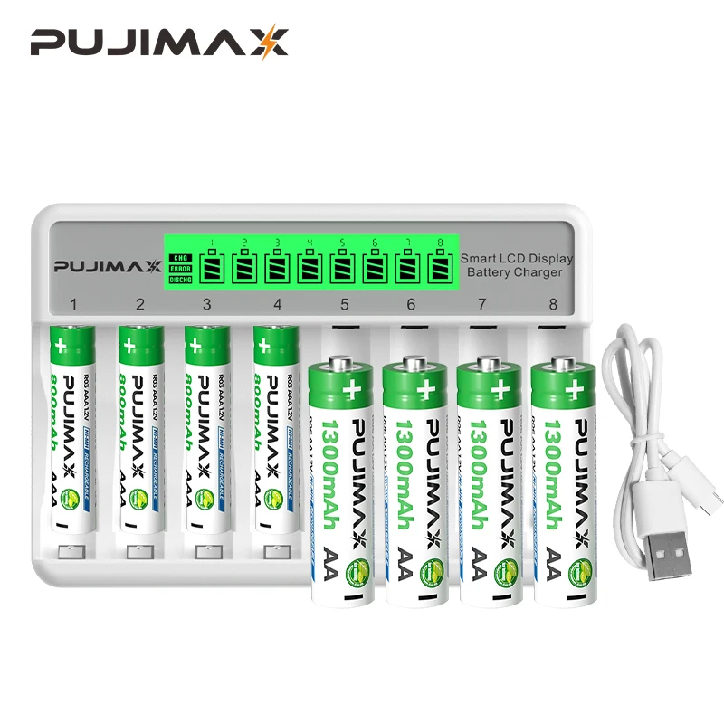 Nabíjačka s batériou Pujimax 8-slot s LCD displejom inteligentného inteligentného pre AA/AAA NICD NIMH nabíjateľné batérie AA AAA nabíjačku AAA AAA