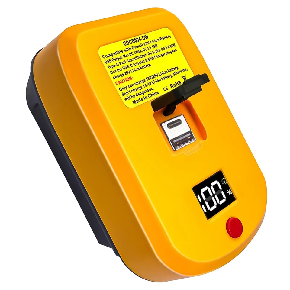 Nabíjačka USB C pre batériu Dewalt 20V, 2 porty s USB-C UND USB-A, 65W Fast Charger PD 3.0 Power Adapter USB napájací zdroj USB