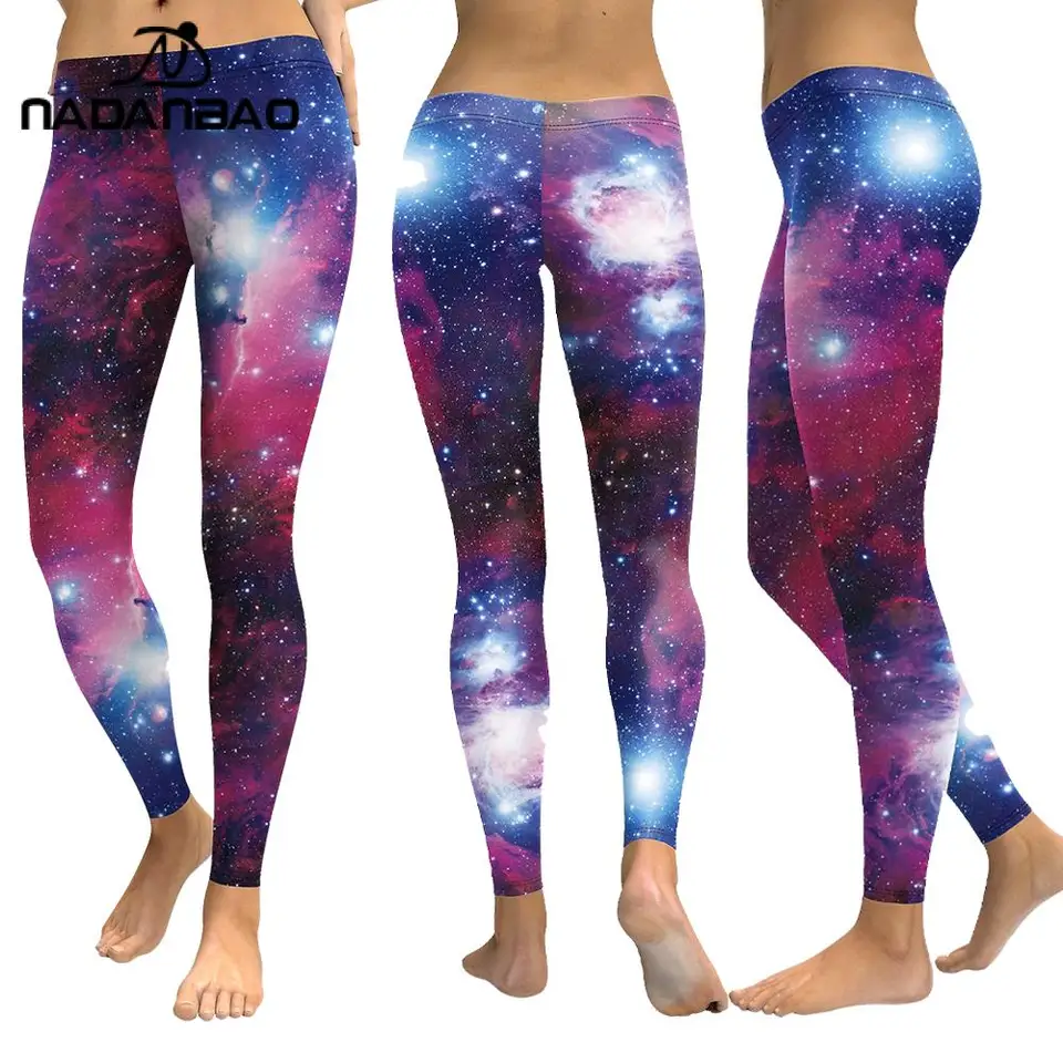 Nadanbao Dámske leggingy hviezdna obloha 3D tlačená slima fit s vysokým pásom legíny Príležitostné elastické legíny jogy športové nohavice