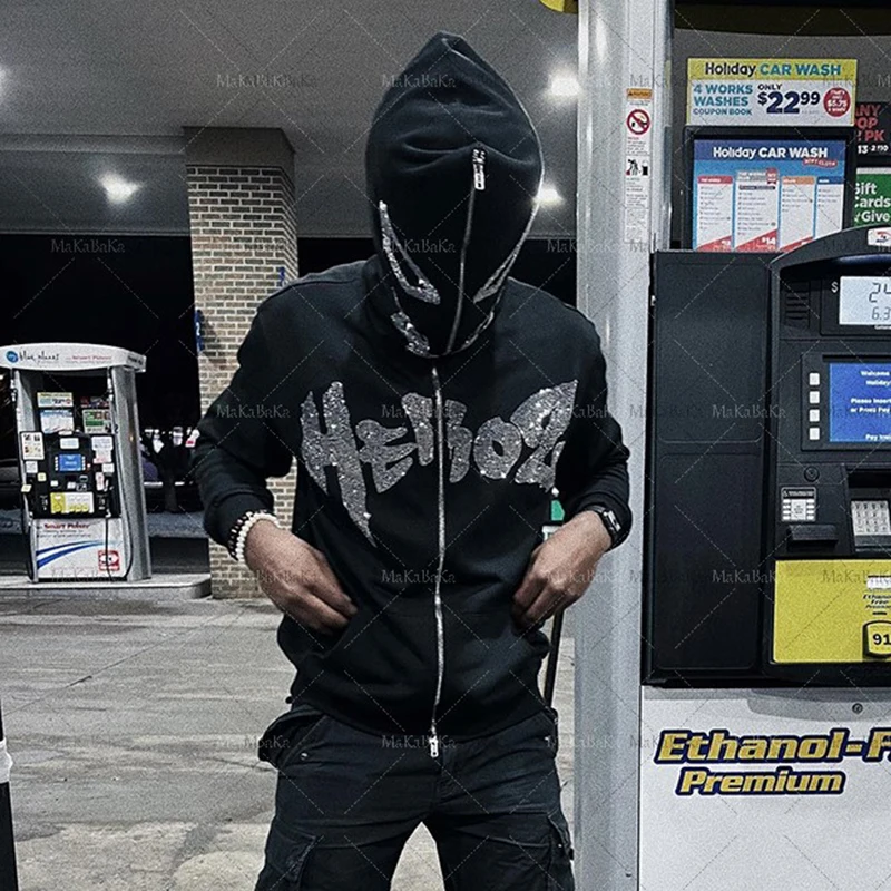 Nadmerná démon Y2K Demon Graphics Grafika Zips s kapucňou Mikiny pánske mikiny Harajuku Goth Hoodie Grunge Pánske oblečenie emo