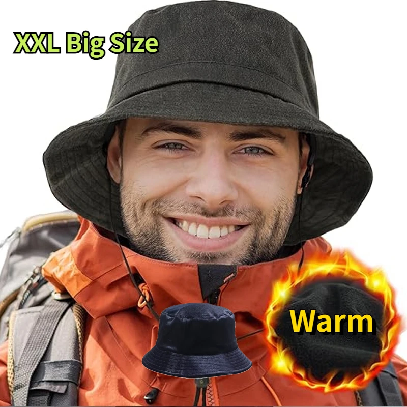 Nadmerná jesenná zima Velvet Bucket Hat Men XXL Big Head 62 cm Golf teplý rybár klobúk