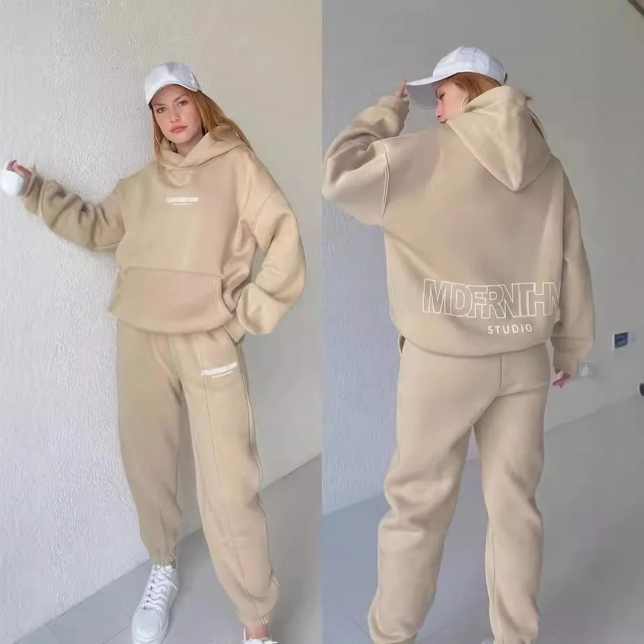 Nadmerná ležérna tlačená mikina set dámske pulvovery Top Long Pant Sports Dvojdielne obleky módne ulice Tracksuit Sets Woman