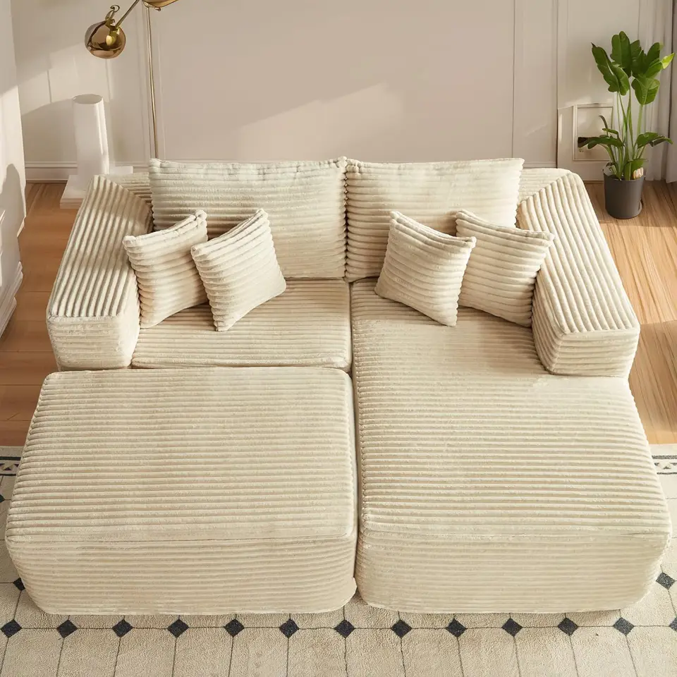 Nadmerná sekčná salóniky Lounge s odnímateľnou osmanskou, žiadna montáž, oblačnosť Plyš Loveseat s skľučujúcou pohovkou