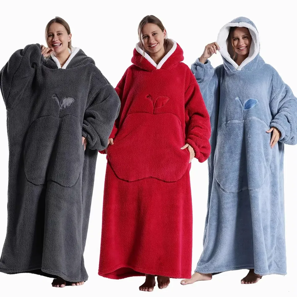 Nadmerné prikrývky na bielizeň pre dospelých flanel fleece fleece teplé mäkké oblečenie zimné mikiny mikiny extra dlhé mikiny pre ženy