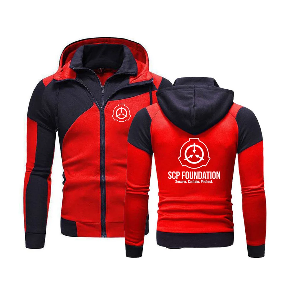 Nadácia SCP Secure obsahuje ochranu mužov jesenná tlač s kapucňou zhodujúca sa kapucňa Pohodlné double zips Pullover Tops