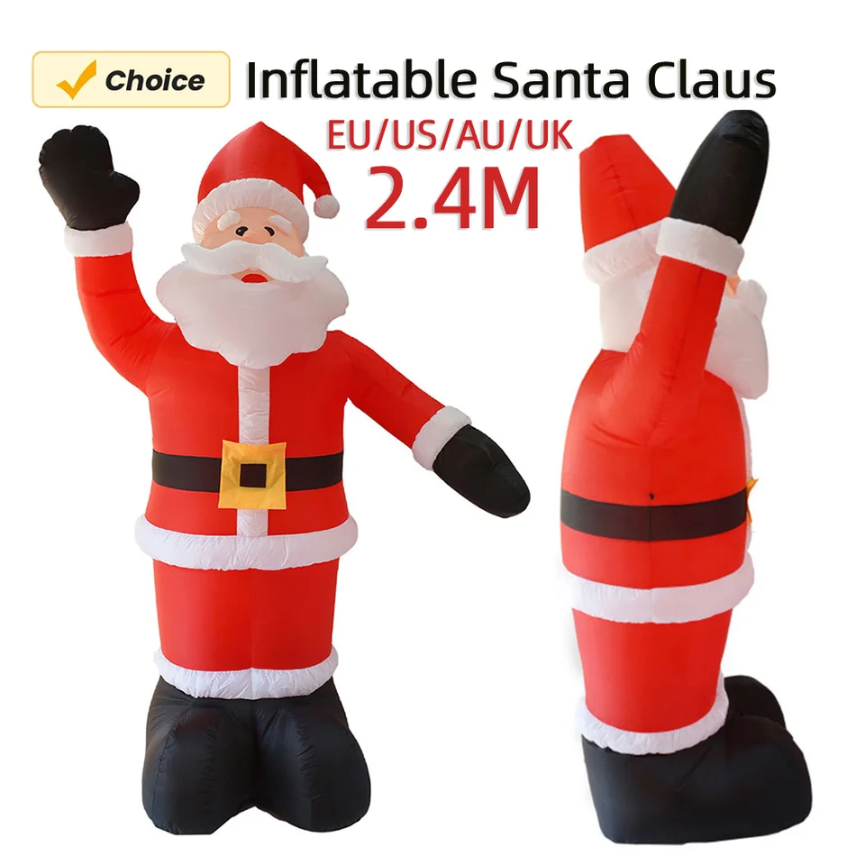 Nafukovacia osvetlená ozdoba Santa Claus Ornament 2,4 m Cartoon Giant Santa Claus s LED svetlom pre dekoráciu vianočných záhradných večierkov