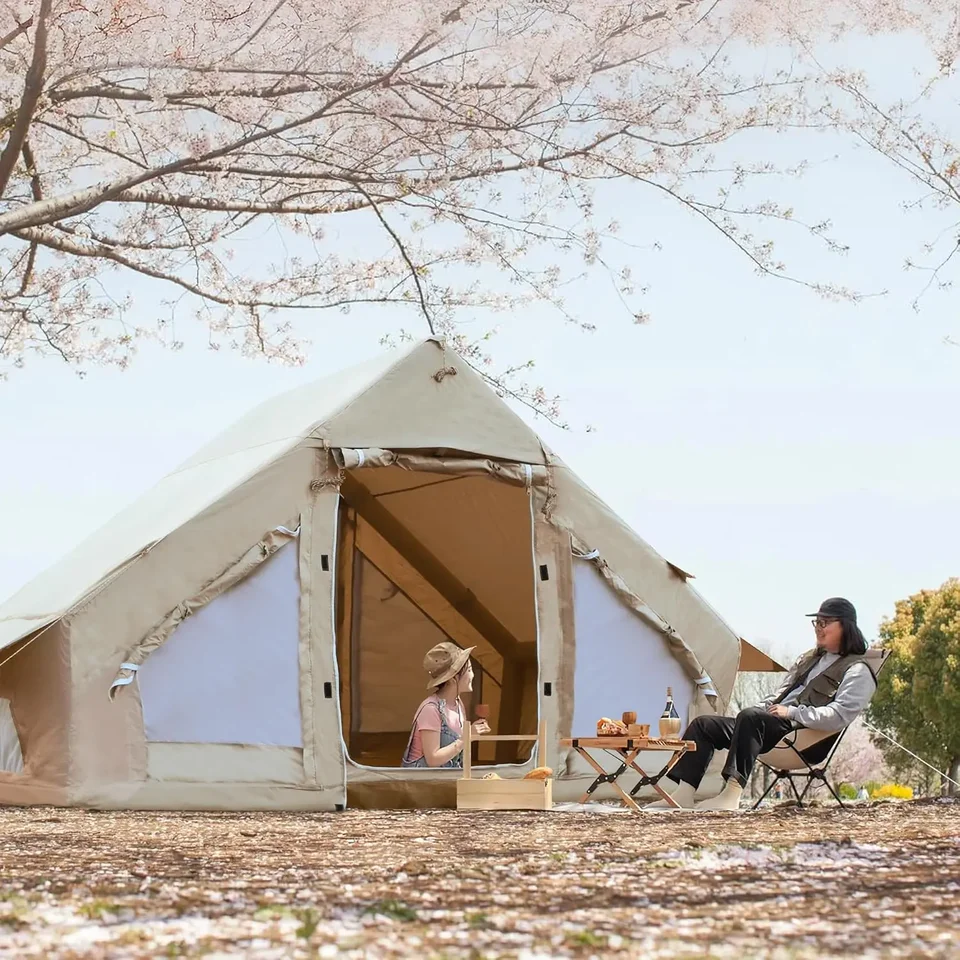 Nafukovací stan nafukovacieho kempingu s čerpadlom, veľký vodotesný veterný vonkajší glamping stan pre 4-6 osôb, Oxford 4 Season Cab