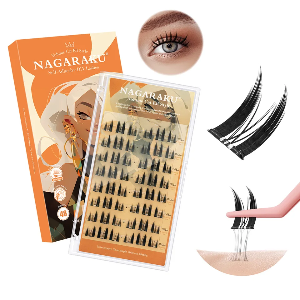 Nagaraku SA006 Objem Cat Elf Cluster Rihes 0,07 mm C Curl 11-13 mm Self Adhesive Ripov DIY Lash No Glue potrebný štýl objemu