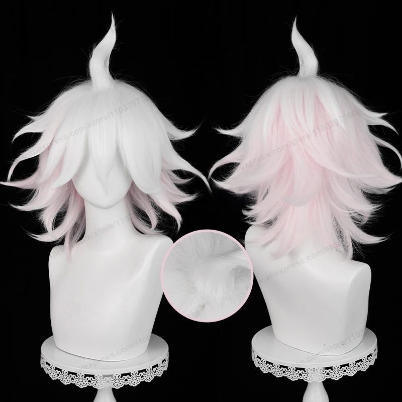 Nagito komaeda cosplay parochňa 37 cm krátka ružová biela gradient anime cosplay cosplay tepelne odolné syntetické parochne